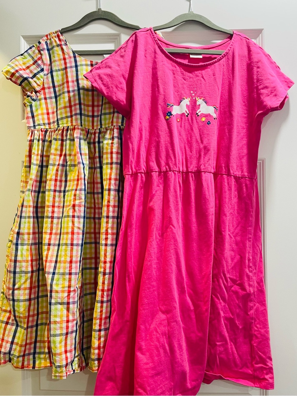 Hanna Andersson unicorn dress and free rainbow plaid dress 160cm (US 14)